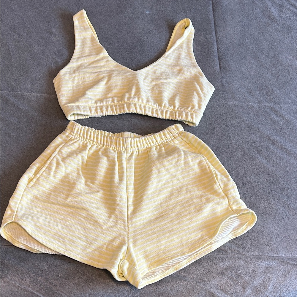 Wild fable yellow and white striped shorts and bra set